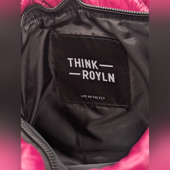 Think Royln Downtown Crossbody Bag Glossy Fuchsia Pink Quilted Puffer Purse - Picture 3 of 9